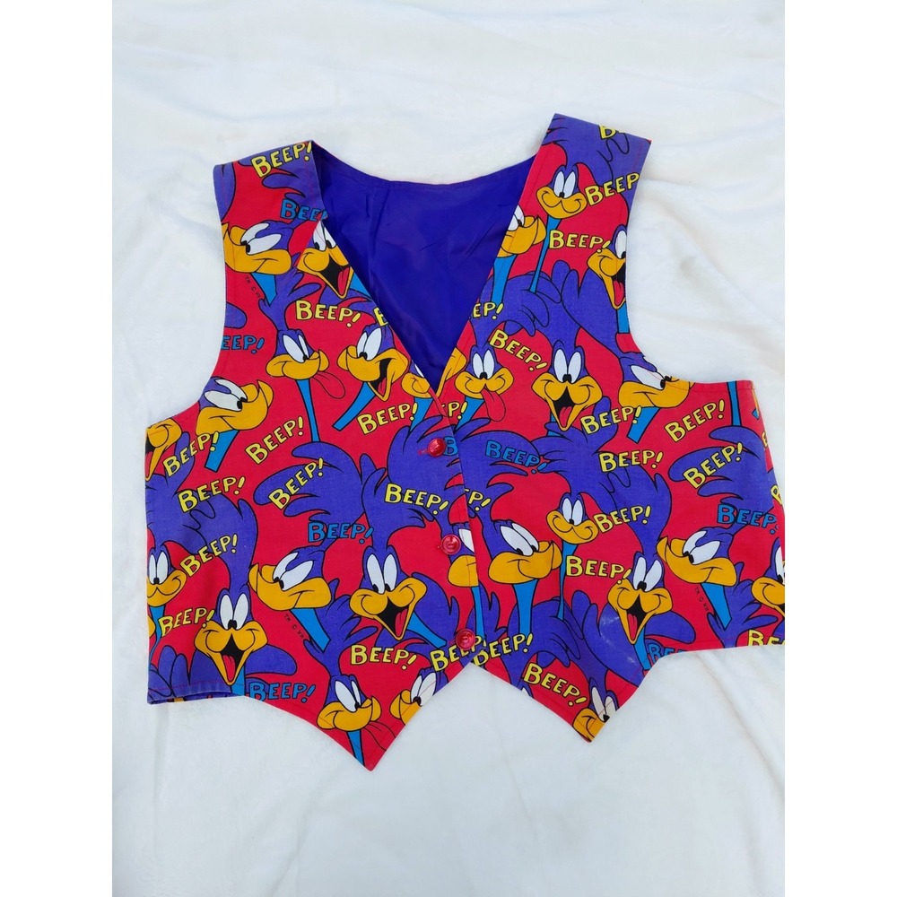 Vintage 1990s Road Runner Vest Reversible Purple 3 Button